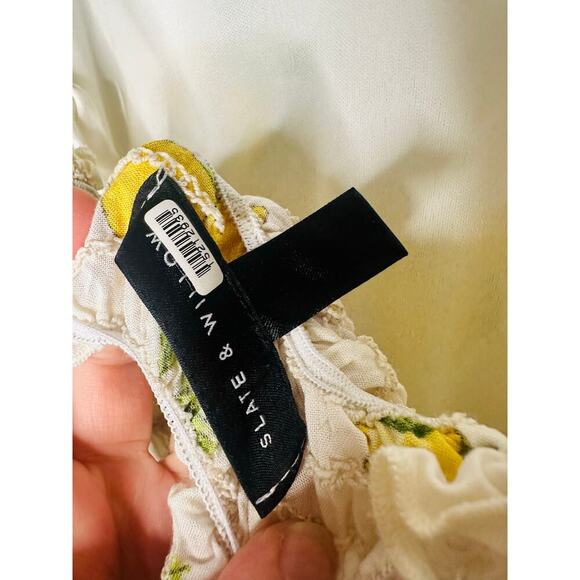 SLATE & WILLOW Yellow White Lemon Print Sweetheart Neckline Midi Dress Size XS - Picture 11 of 12